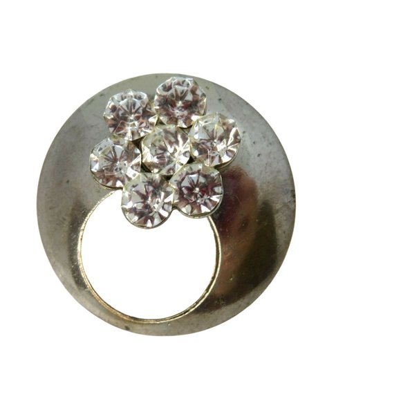 Sterling Silver Concaved Circle Diamond Flower Jewelry Pin Brooch Unmarked MCM - Picture 1 of 8